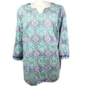 Croft & Barrow Shirt Womens Size L Large Blue and Purple 3/4 Sleeve Tunic Top
